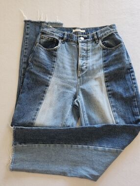 PacSun Women's Two-Tone Blue Patchwork Straight-Leg Jeans Size 26